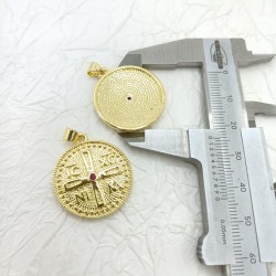  Round Round Shape Coin Shape Circle Cross Crisscross Jewelry Jesus Christian Gold Plated Copper Metal Cubic Zirconia Pendant