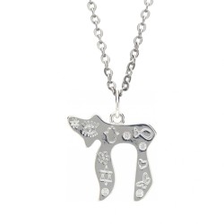 18x2inch Chains Necklaces Jewish Kabbalah Religious Alphabet Hebrew Chai Silver Plated Necklace Jewelry For Women