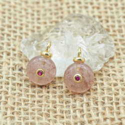 Approx 9.8x14.7mm Cubic Zirconia Stawberry Quartz Crystal Circle Round Coin Shape Invisible Setting Pendant Charms