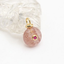 Approx 9.8x14.7mm Cubic Zirconia Stawberry Quartz Crystal Circle Round Coin Shape Invisible Setting Pendant Charms