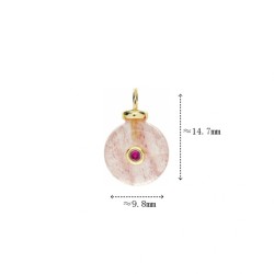 Approx 9.8x14.7mm Cubic Zirconia Stawberry Quartz Crystal Circle Round Coin Shape Invisible Setting Pendant Charms