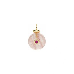 Approx 9.8x14.7mm Cubic Zirconia Stawberry Quartz Crystal Circle Round Coin Shape Invisible Setting Pendant Charms