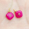 Approx 10.9x15.6mm Jade Cubic Zirconia Invisible Setting Hot Pink Pendant Square Gold Plated Charms Special Gift Jewelry