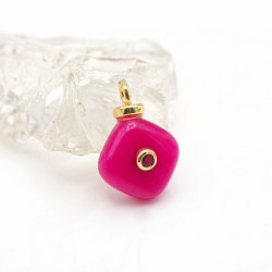Approx 10.9x15.6mm Jade Cubic Zirconia Invisible Setting Hot Pink Pendant Square Gold Plated Charms Special Gift Jewelry