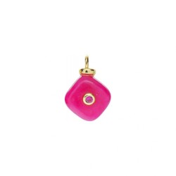 Approx 10.9x15.6mm Jade Cubic Zirconia Invisible Setting Hot Pink Pendant Square Gold Plated Charms Special Gift Jewelry