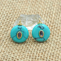Approx 15.7x20.5mm Stone Cubic Zirconia Invisible Setting Pendant Circle Oval Round Coin Shape Gold Plated Charms