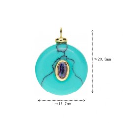 Approx 15.7x20.5mm Stone Cubic Zirconia Invisible Setting Pendant Circle Oval Round Coin Shape Gold Plated Charms