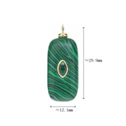 Approx 12.1x29.9mm Turkish Oblong Evil Eye Religious Islam Malachite Cubic Zirconia Gold Plated Invisible Setting Pendant