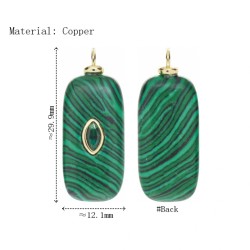 Approx 12.1x29.9mm Turkish Oblong Evil Eye Religious Islam Malachite Cubic Zirconia Gold Plated Invisible Setting Pendant