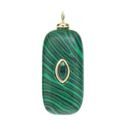 Approx 12.1x29.9mm Turkish Oblong Evil Eye Religious Islam Malachite Cubic Zirconia Gold Plated Invisible Setting Pendant