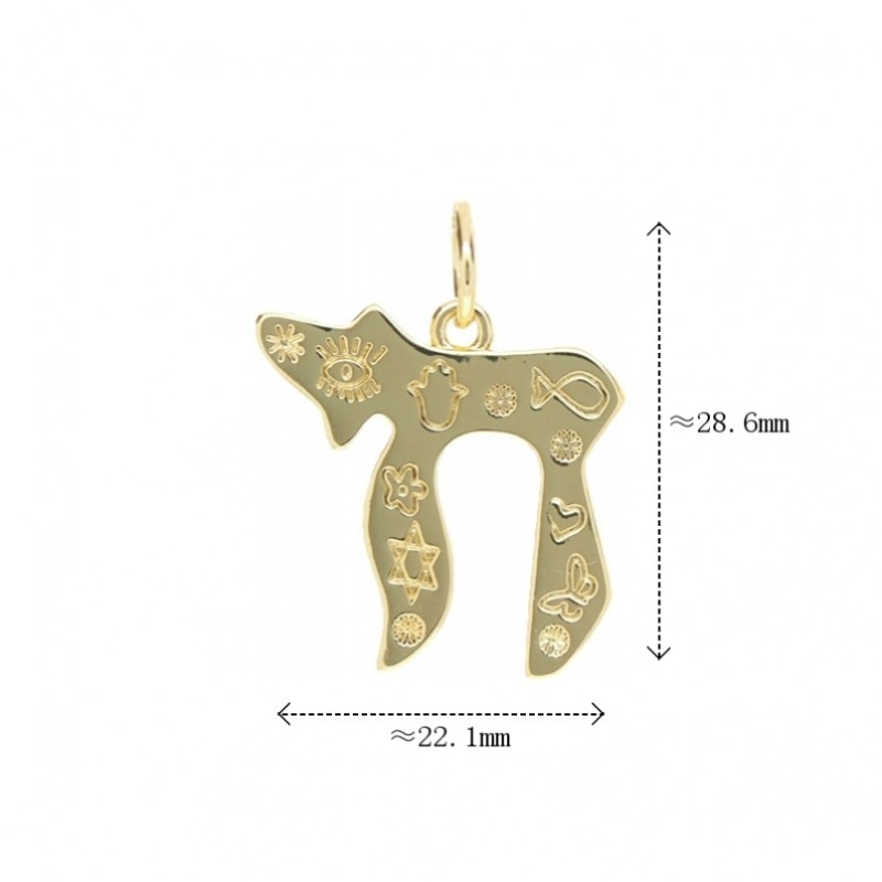 Alphabet Hebrew Chai Star Of David Jewish Kabbalah Religious Jewelry Gold Plated Copper Metal Pendant
