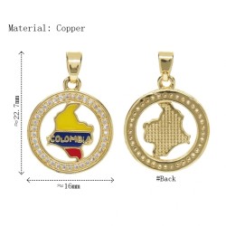 Enamel Round Round Shape Coin Shape Circle Venezuela Map Jewelry Gold Plated Copper Metal Pendant