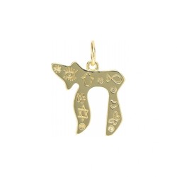 Alphabet Hebrew Chai Star Of David Jewish Kabbalah Religious Jewelry Gold Plated Copper Metal Pendant