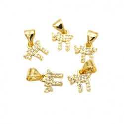 Alphabet Hebrew Chai Jewish Kabbalah Religious Jewelry Gold Plated Copper Metal Cubic Zirconia Pendant
