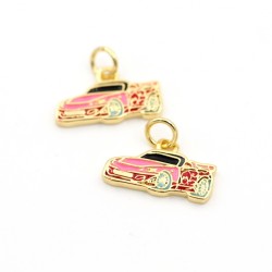 Approx 15.8x12.7mm Gold Plated Enamel Car Pendant Charms Jewelry Special Gift For Women