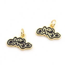Approx 14.9x13.3mm Pendant Letter Enamel Gold Plated Black Charms Special Gift For Women Jewelry