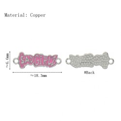 Approx 7x19mm Black Pink Enamel Silver Plated Letter Connector Special Gift Jewelry For Women
