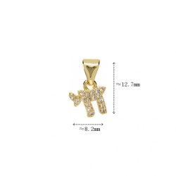 Alphabet Hebrew Chai Jewish Kabbalah Religious Jewelry Gold Plated Copper Metal Cubic Zirconia Pendant