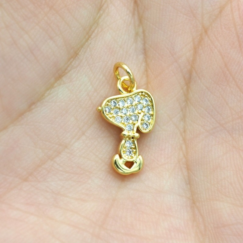 Approx 9.7x19.7mm Pendant Animal Puppy Gold Plated Cubic Zirconia Invisible Setting Charms For Women Jewelry Special Gift