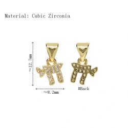 Alphabet Hebrew Chai Jewish Kabbalah Religious Jewelry Gold Plated Copper Metal Cubic Zirconia Pendant