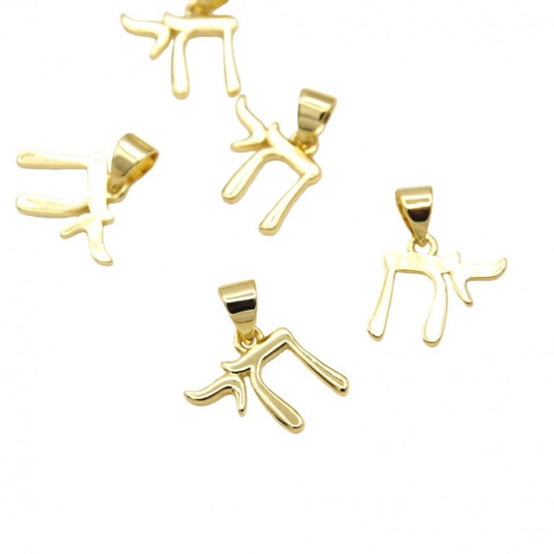 Alphabet Hebrew Chai Jewish Kabbalah Religious Jewelry Gold Plated Copper Metal Pendant