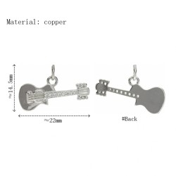 Approx 22x14.5mm Silver Plated Cubic Zirconia Pendant Guitar Musical Invisible Setting Charms For Women Jewelry Special Gift
