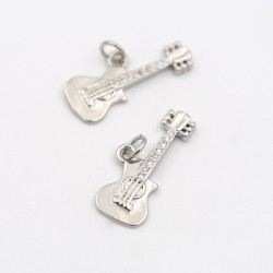 Approx 22x14.5mm Silver Plated Cubic Zirconia Pendant Guitar Musical Invisible Setting Charms For Women Jewelry Special Gift
