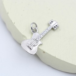 Approx 22x14.5mm Silver Plated Cubic Zirconia Pendant Guitar Musical Invisible Setting Charms For Women Jewelry Special Gift