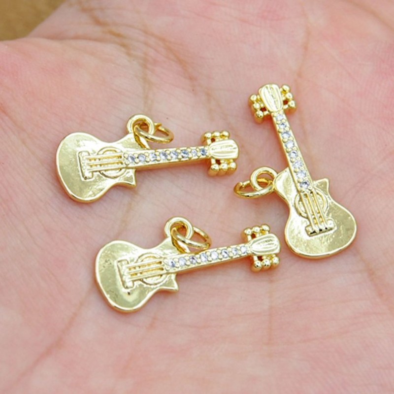 Approx 23x15.2mm Invisible Setting Guitar Musical Pendant Gold Plated Cubic Zirconia Charms Jewelry Special Gift For Women