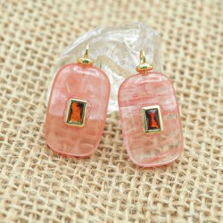 Approx 13.7x26.5mm Gold Plated Oblong Invisible Setting Glass Watermelon Crystal Cubic Zirconia Pendant Jewelry For Women