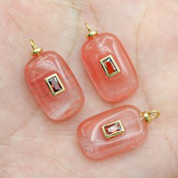 Approx 13.7x26.5mm Gold Plated Oblong Invisible Setting Glass Watermelon Crystal Cubic Zirconia Pendant Jewelry For Women