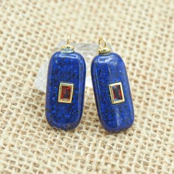 Approx 11.9x30.1mm Stone Lapis Lazuli Square Rectangle Round Coin Shape Gold Plated Invisible Setting Pendant