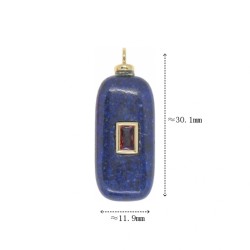 Approx 11.9x30.1mm Stone Lapis Lazuli Square Rectangle Round Coin Shape Gold Plated Invisible Setting Pendant