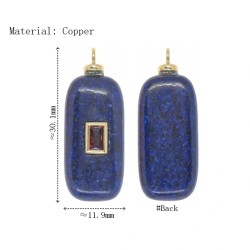 Approx 11.9x30.1mm Stone Lapis Lazuli Square Rectangle Round Coin Shape Gold Plated Invisible Setting Pendant