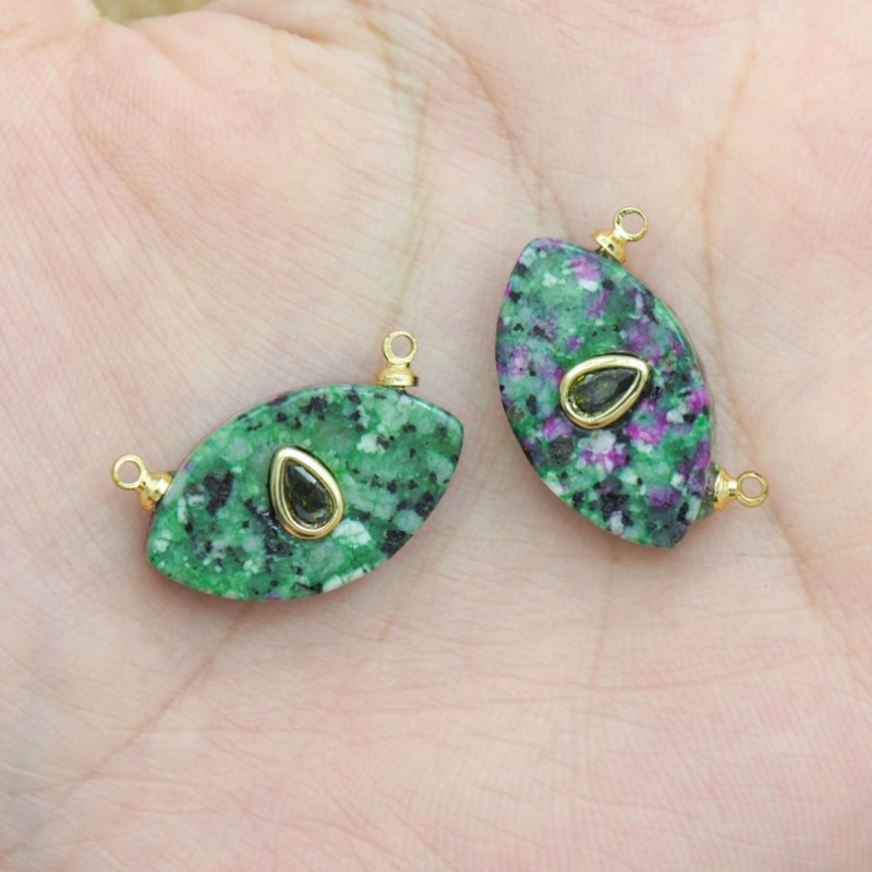 Approx 21.8x13.4mm Zoisite Gold Plated Invisible Setting Drop Shape Religious Turkish Eye Teardrop Pendant Islam Red Charms
