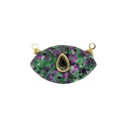 Approx 21.8x13.4mm Zoisite Gold Plated Invisible Setting Drop Shape Religious Turkish Eye Teardrop Pendant Islam Red Charms