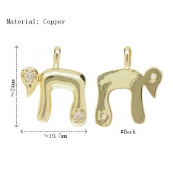 Alphabet Hebrew Chai Jewish Kabbalah Religious Jewelry Gold Plated Copper Metal Cubic Zirconia Pendant