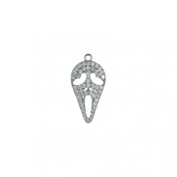 Approx 11.4x22.3mm Silver Plated Clear Cubic Zirconia Skull Animal Invisible Setting Halloween Pendant Charms
