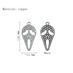 Approx 11.4x22.3mm Silver Plated Clear Cubic Zirconia Skull Animal Invisible Setting Halloween Pendant Charms