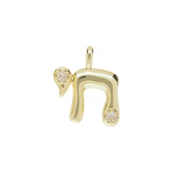 Alphabet Hebrew Chai Jewish Kabbalah Religious Jewelry Gold Plated Copper Metal Cubic Zirconia Pendant