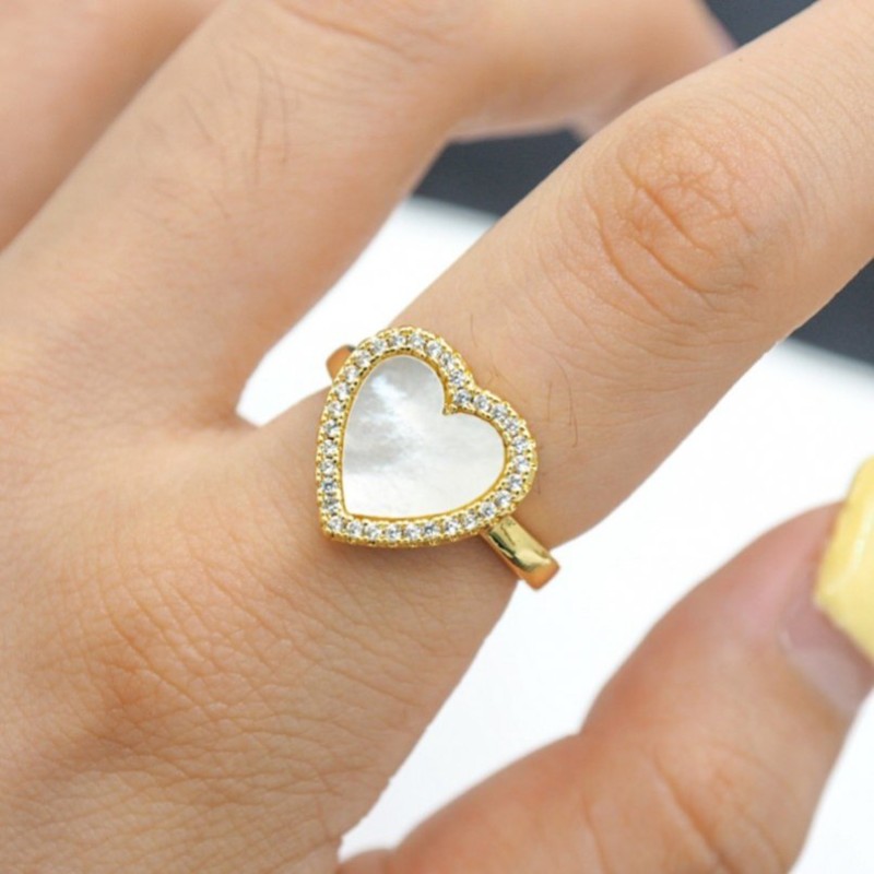 Adjustable Gift Her Gold Plated Invisible Setting Cubic Zirconia White Shell Point Ring Jewelry For Women