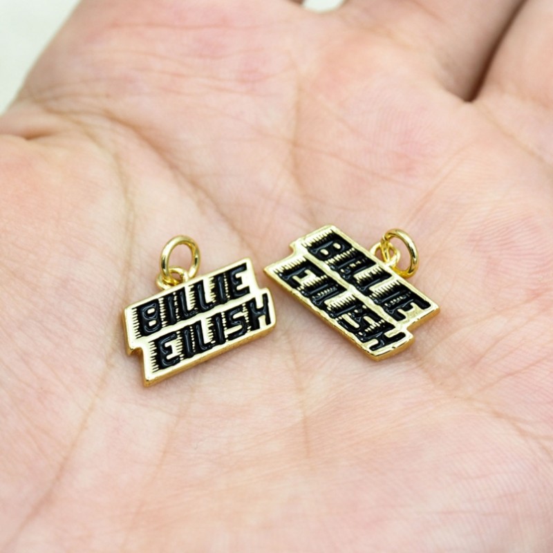 Approx 16.4x14.4mm Letter Alphabet Pendant Gold Plated Black Enamel Charms For Women Jewelry Special Gift