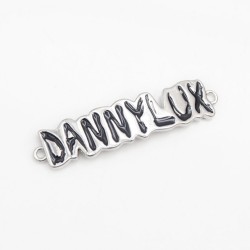 Approx 37x8.8mm Silver Plated Letter Black Enamel Connector For Women Jewelry Special Gift