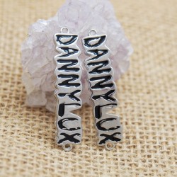 Approx 37x8.8mm Silver Plated Letter Black Enamel Connector For Women Jewelry Special Gift