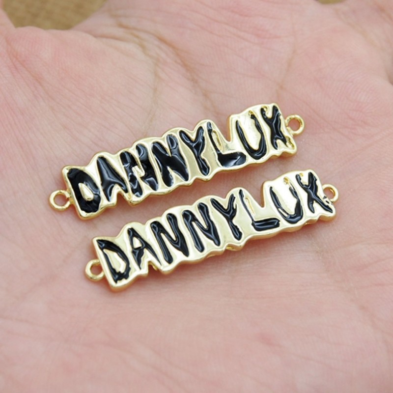 Approx 38.9x9mm Letter Gold Plated Black Enamel Connector Special Gift For Women Jewelry