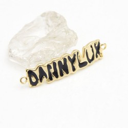 Approx 38.9x9mm Letter Gold Plated Black Enamel Connector Special Gift For Women Jewelry