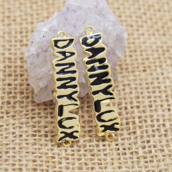 Approx 38.9x9mm Letter Gold Plated Black Enamel Connector Special Gift For Women Jewelry
