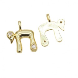 Alphabet Hebrew Chai Jewish Kabbalah Religious Jewelry Gold Plated Copper Metal Cubic Zirconia Pendant