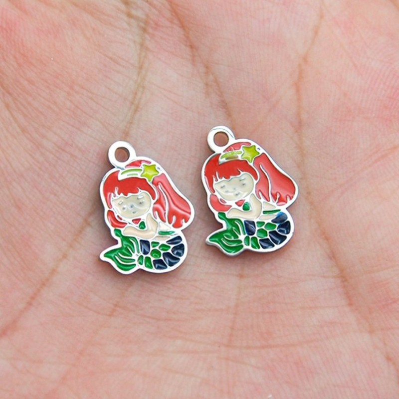 Approx 12.7x16.3mm Silver Plated Enamel Pendant Animal Mermaid Colors Charms Special Gift For Women Jewelry
