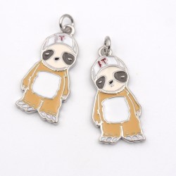 Approx 12.8x29.4mm Sloth Letter Silver Plated Black Enamel Pendant For Women Special Gift Jewelry